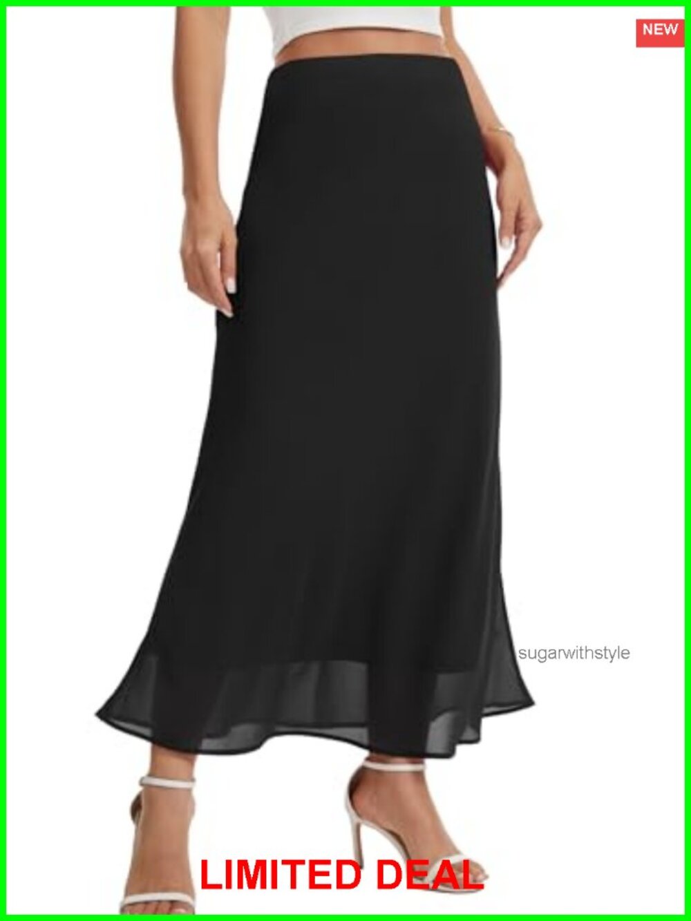Women's Chiffon Maxi Skirt High Elastic Waist A-Line Flowy Midi with Lining